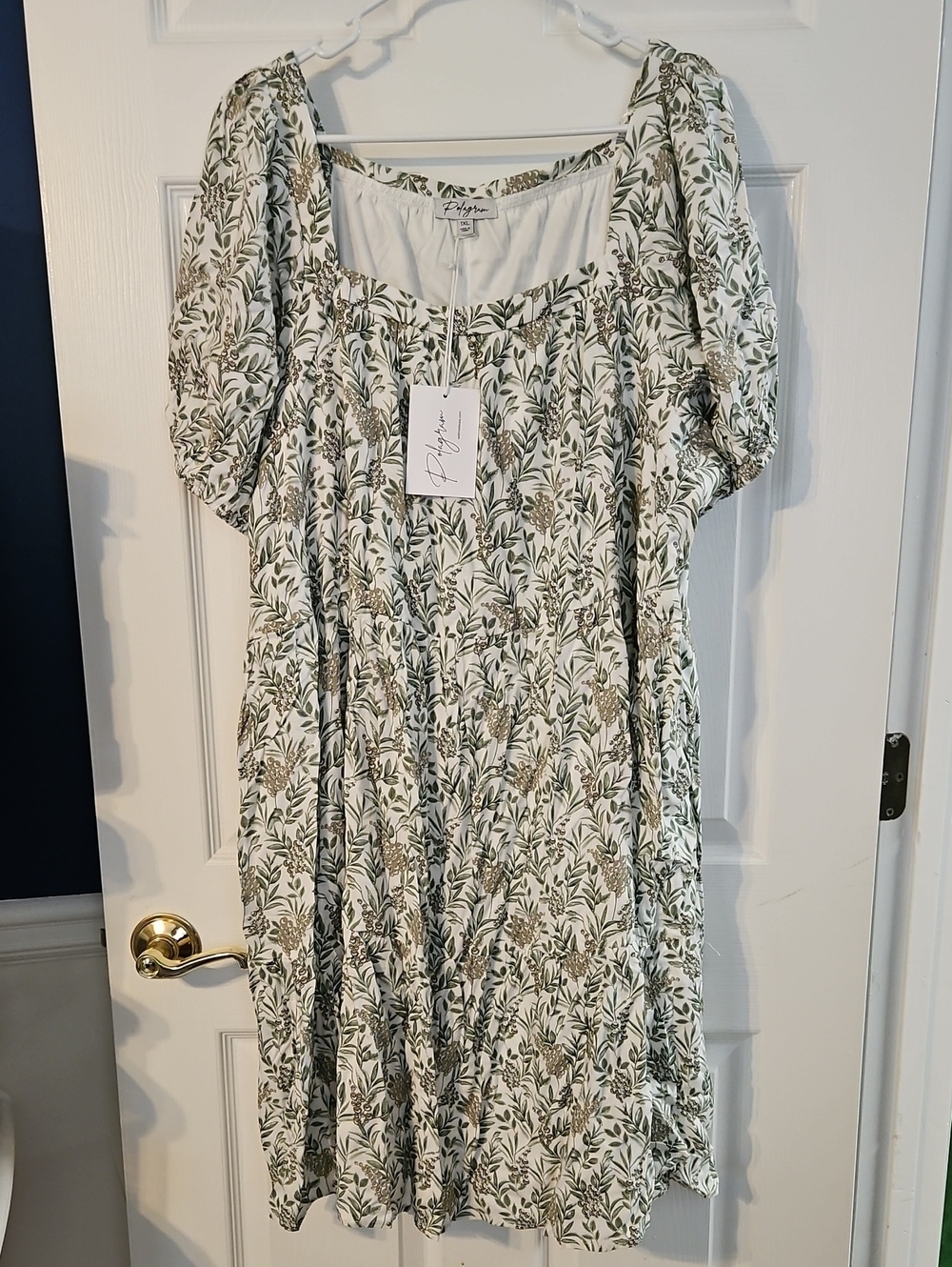 Polagram Midi Dress with Olive Leaf Print